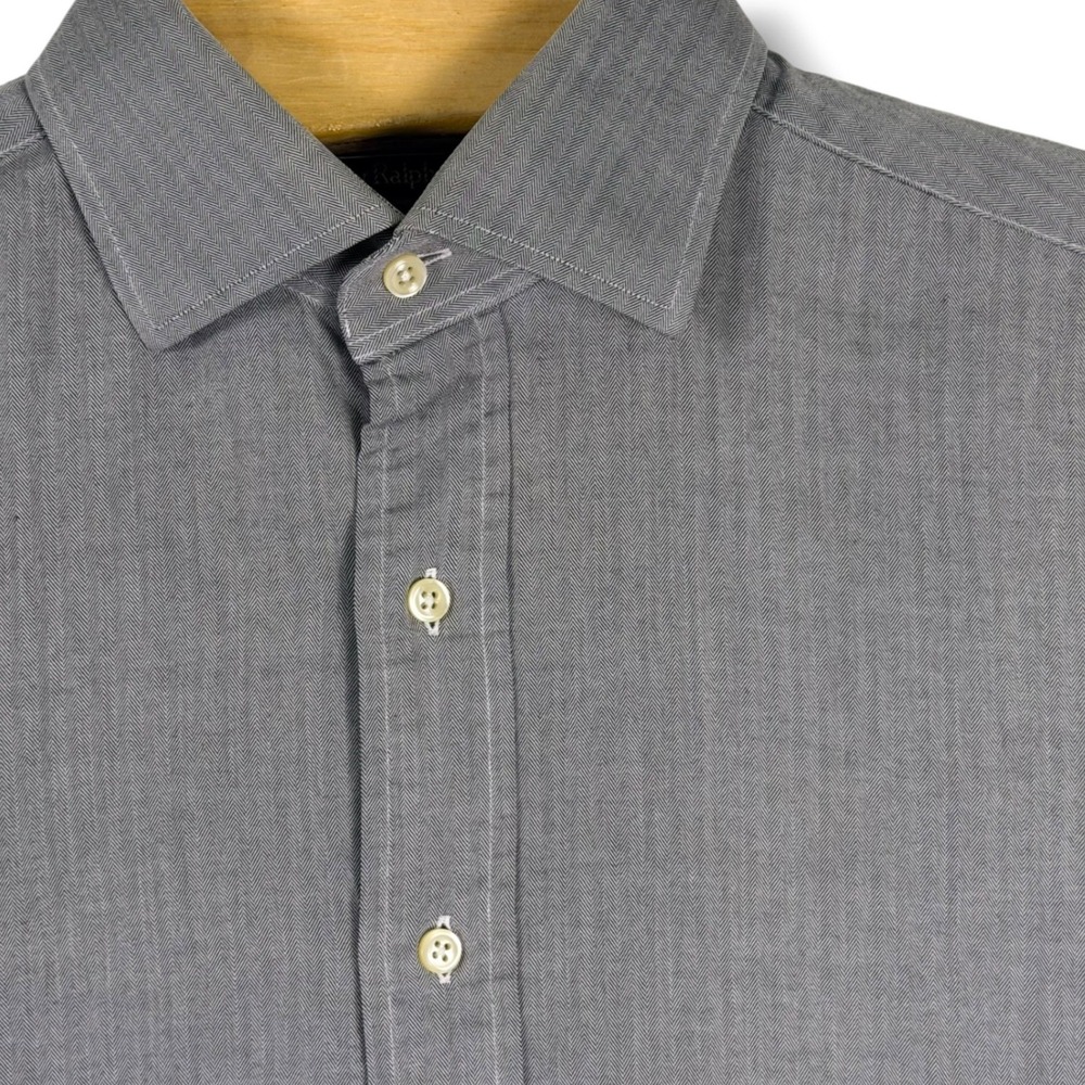 Vintage Polo Ralph Lauren Dress‎ Shirt Mens 16 Large Gray Herringbone Regent Fit
